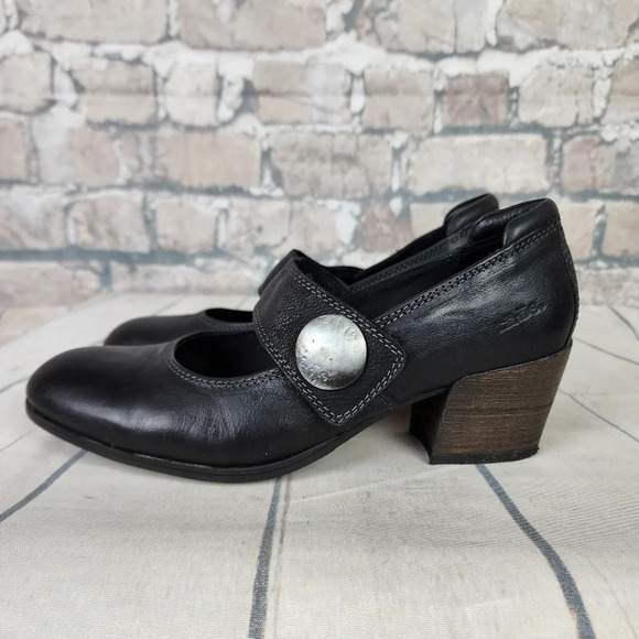 Taos  Black Leather Mary Jane Shoes Stacked Heel Size 41 - Picture 10 of 16